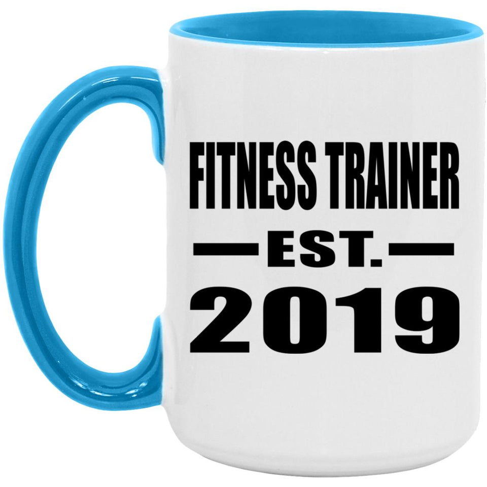 Fitness Trainer Established EST. 2019 - 15oz Accent Mug Blue