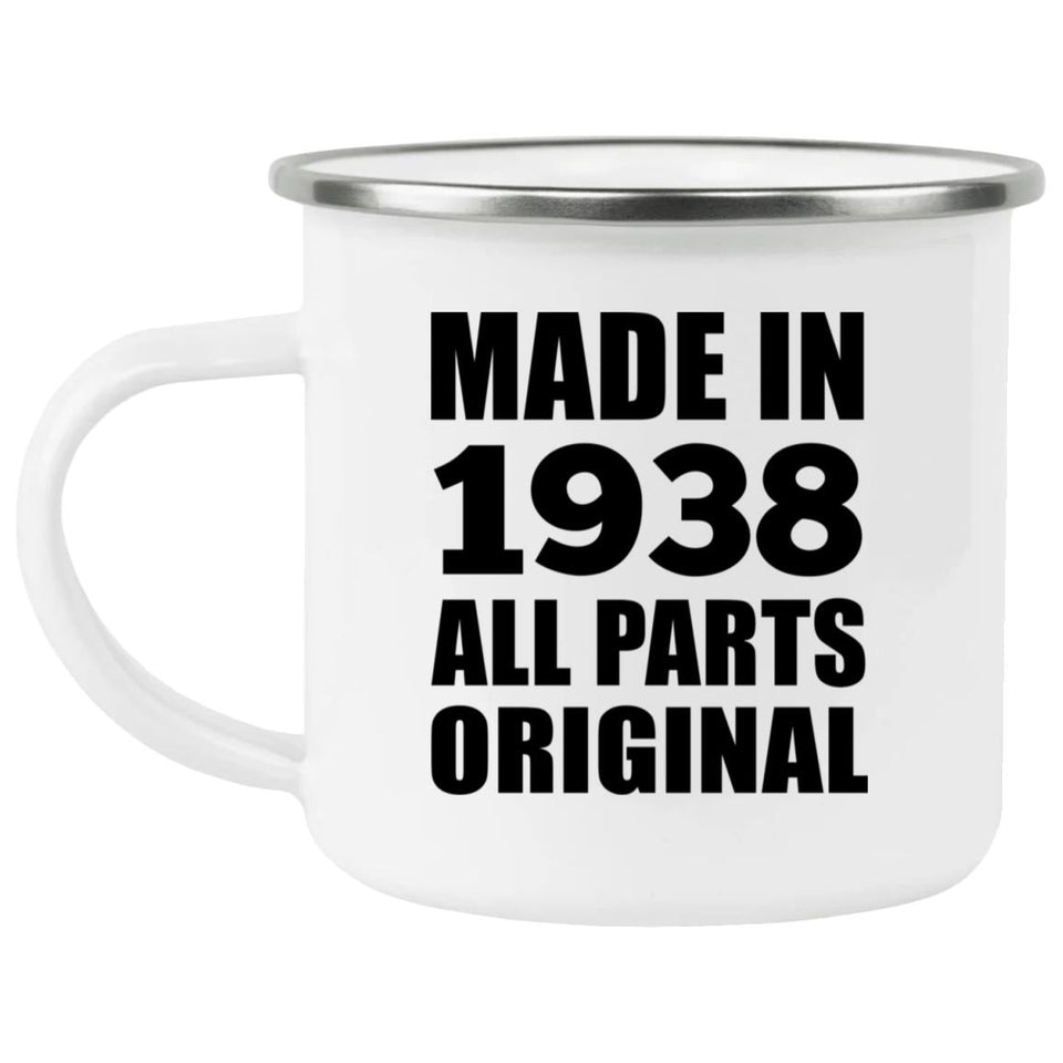 86th Birthday Made in 1938 All Parts Original - 12oz Camping Mug