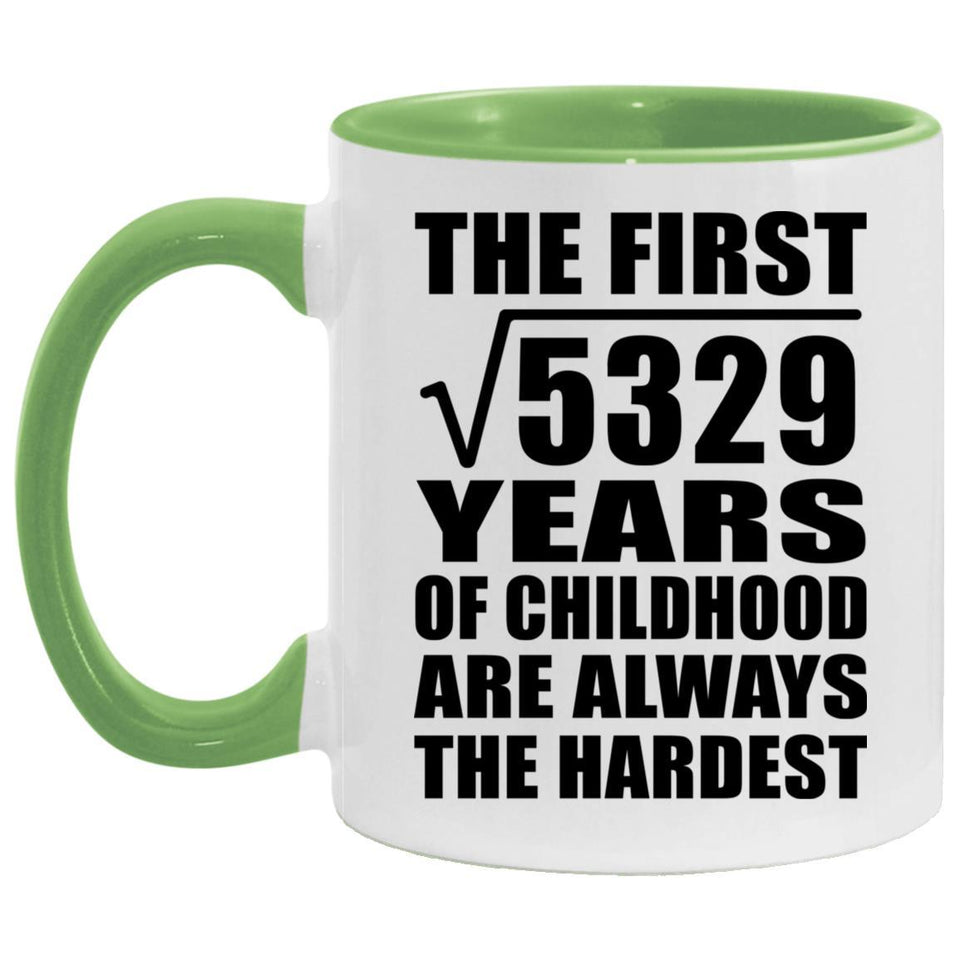 73rd Birthday Square Root of 5329 Years of Childhood - 11oz Accent Mug Green