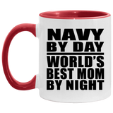 Navy By Day World's Best Mom By Night - 11oz Accent Mug Red