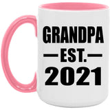 Grandpa Established EST. 2021 - 15oz Accent Mug Pink
