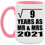 3rd Anniversary Square Root of 9 Years As Mr & Mrs 2021 - 15oz Accent Mug Pink
