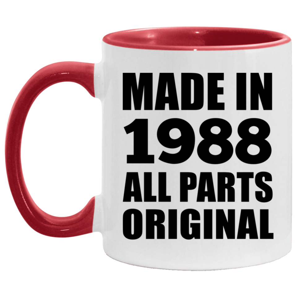 36th Birthday Made in 1988 All Parts Original - 11oz Accent Mug Red