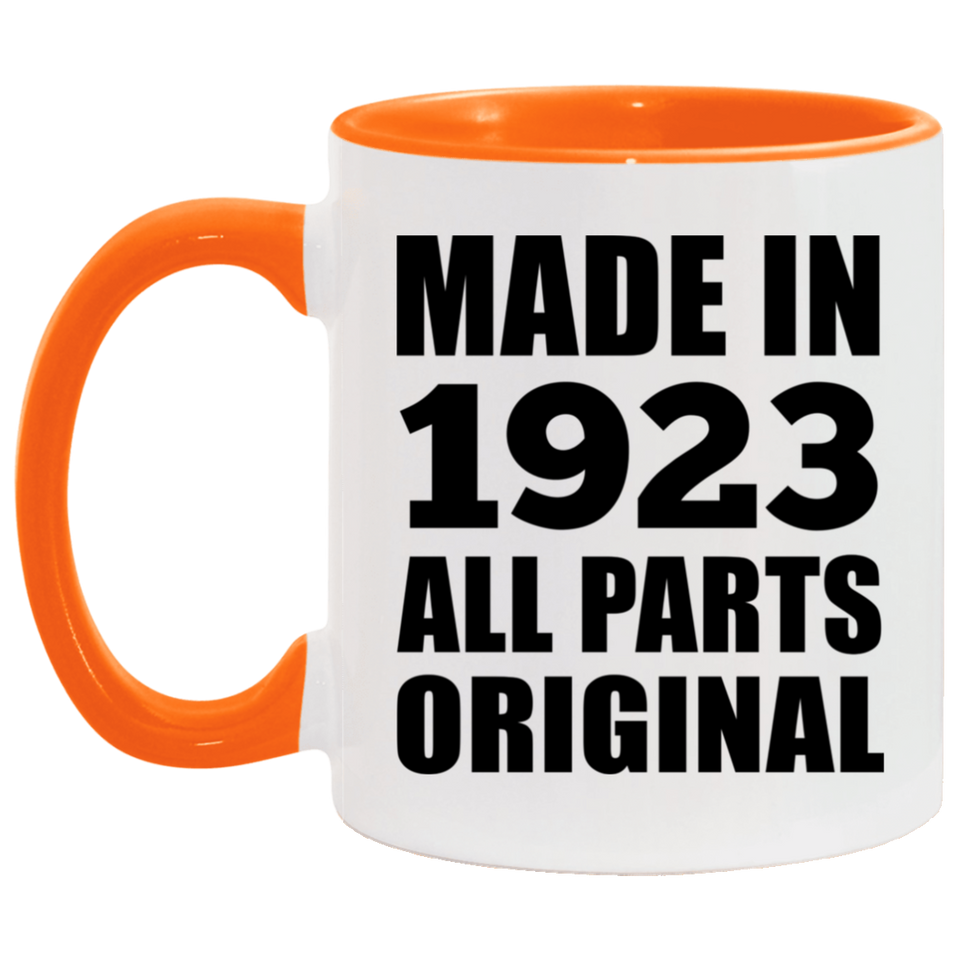 101st Birthday Made in 1923 All Parts Original - 11oz Accent Mug Orange
