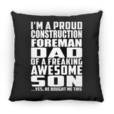 Proud Construction Foreman Dad Of Awesome Son - Throw Pillow Black