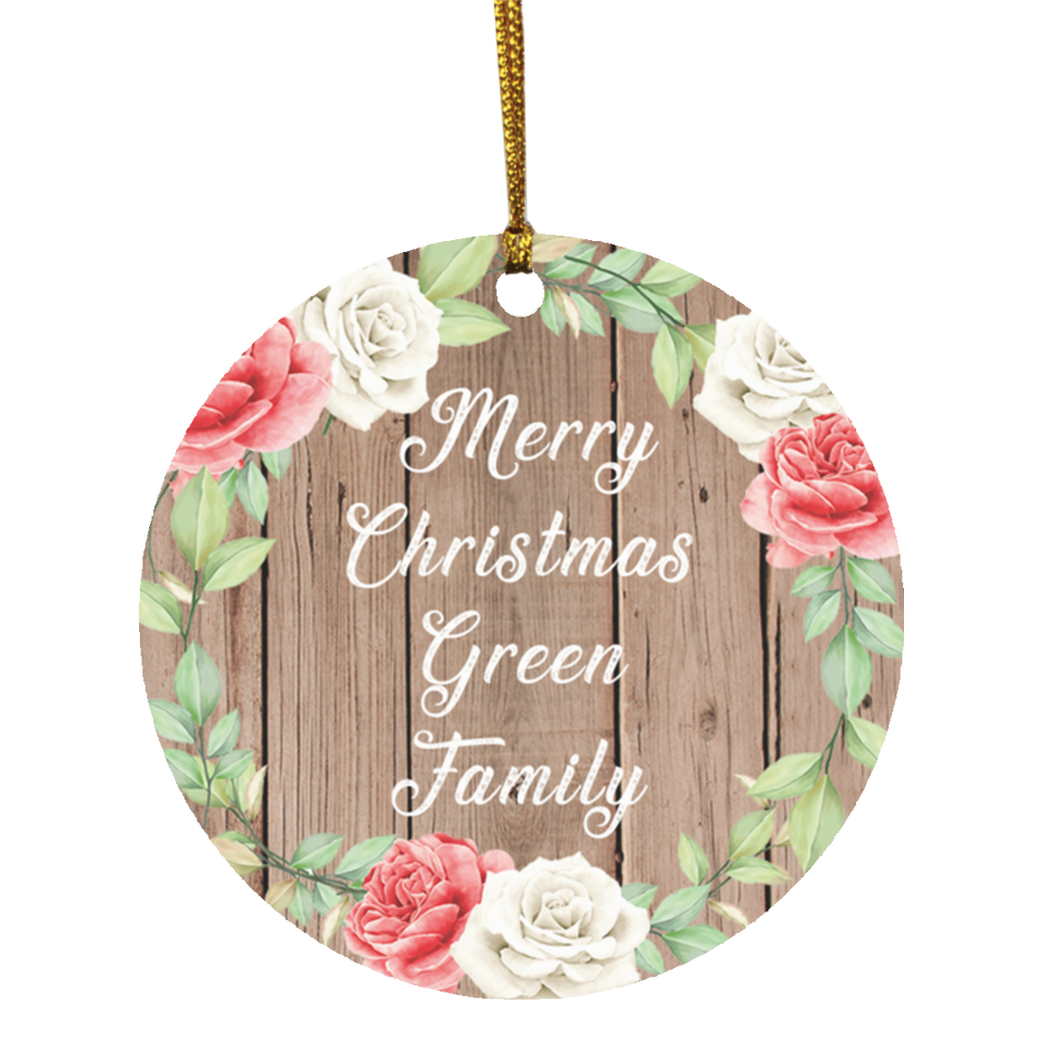 Merry Christmas Green Family - Circle Ornament B