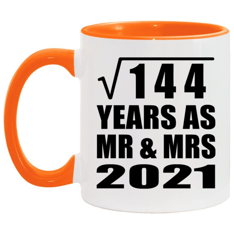 12th Anniversary Square Root of 144 Years As Mr & Mrs 2021 - 11oz Accent Mug Orange