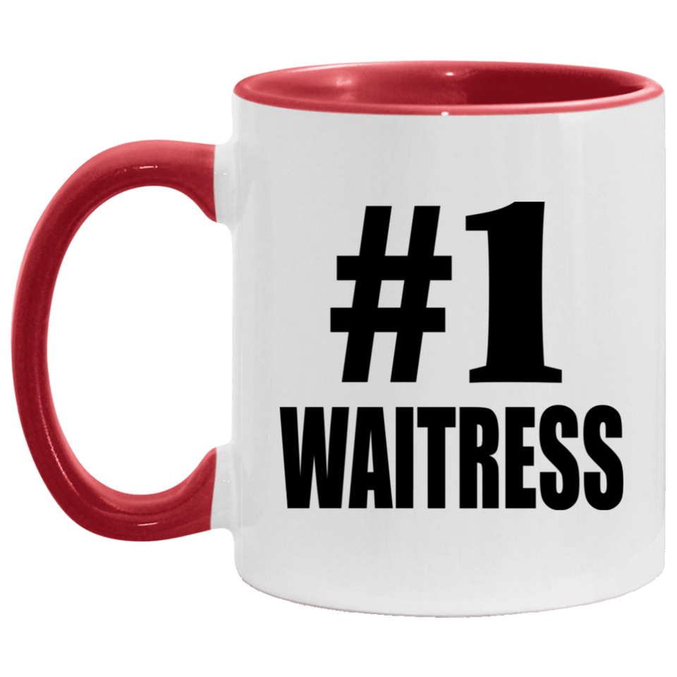 Number One #1 Waitress - 11oz Accent Mug Red