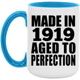 105th Birthday Made In 1919 Aged to Perfection - 15oz Accent Mug Blue