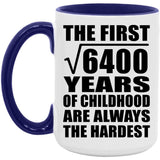 80th Birthday Square Root of 6400 Years of Childhood - 15oz Accent Mug Purple