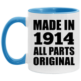 110th Birthday Made in 1914 All Parts Original - 11oz Accent Mug Blue