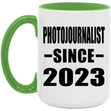 Photojournalist Since 2023 - 15oz Accent Mug Green