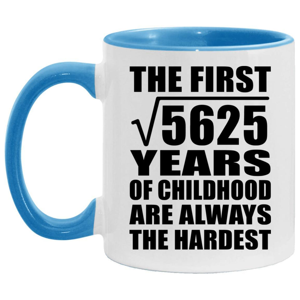 75th Birthday Square Root of 5625 Years of Childhood - 11oz Accent Mug Blue