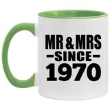 54th Anniversary Mr & Mrs Since 1970 - 11oz Accent Mug Green
