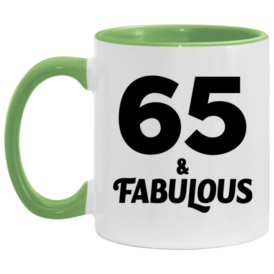 65th Birthday 65 & Fabulous - 11oz Accent Mug Green