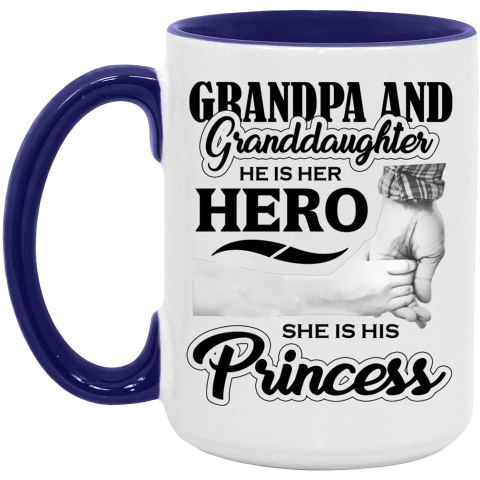 Grandpa & Granddaughter, He is Her Hero, She is His Princess - 15oz Accent Mug Purple