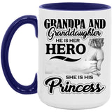 Grandpa & Granddaughter, He is Her Hero, She is His Princess - 15oz Accent Mug Purple