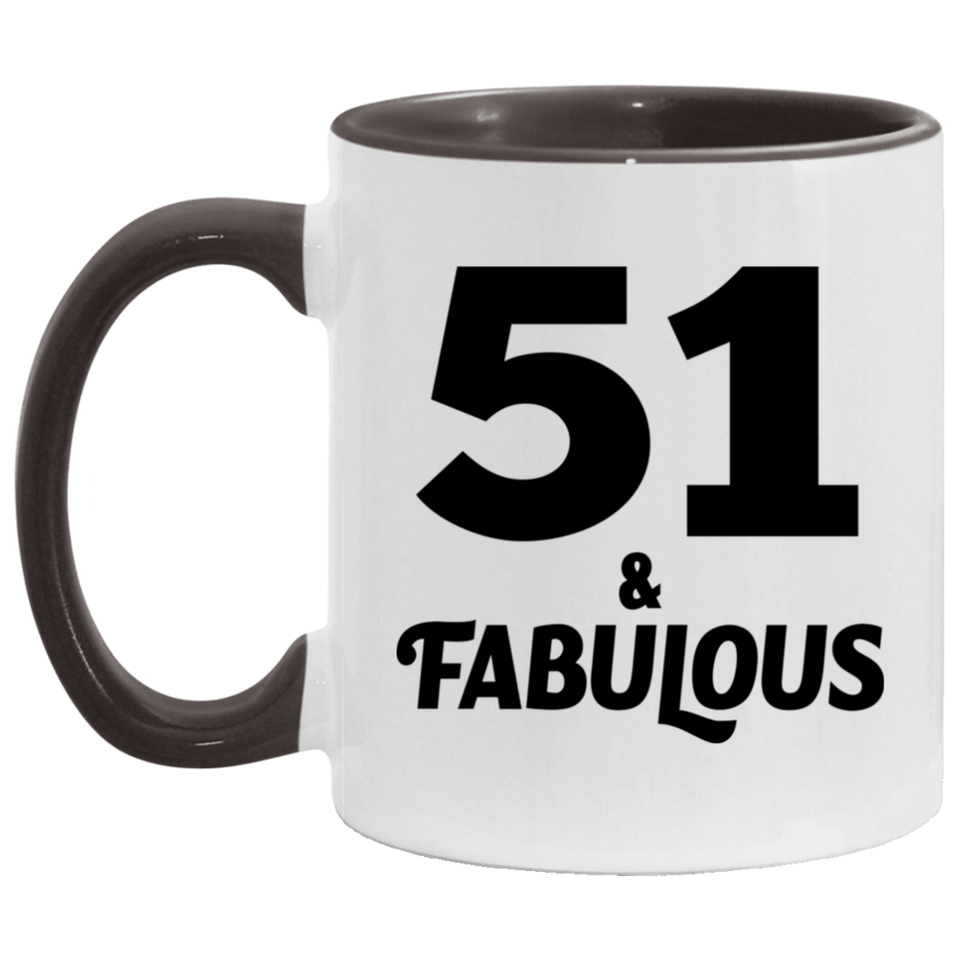 51st Birthday 51 & Fabulous - 11oz Accent Mug Black