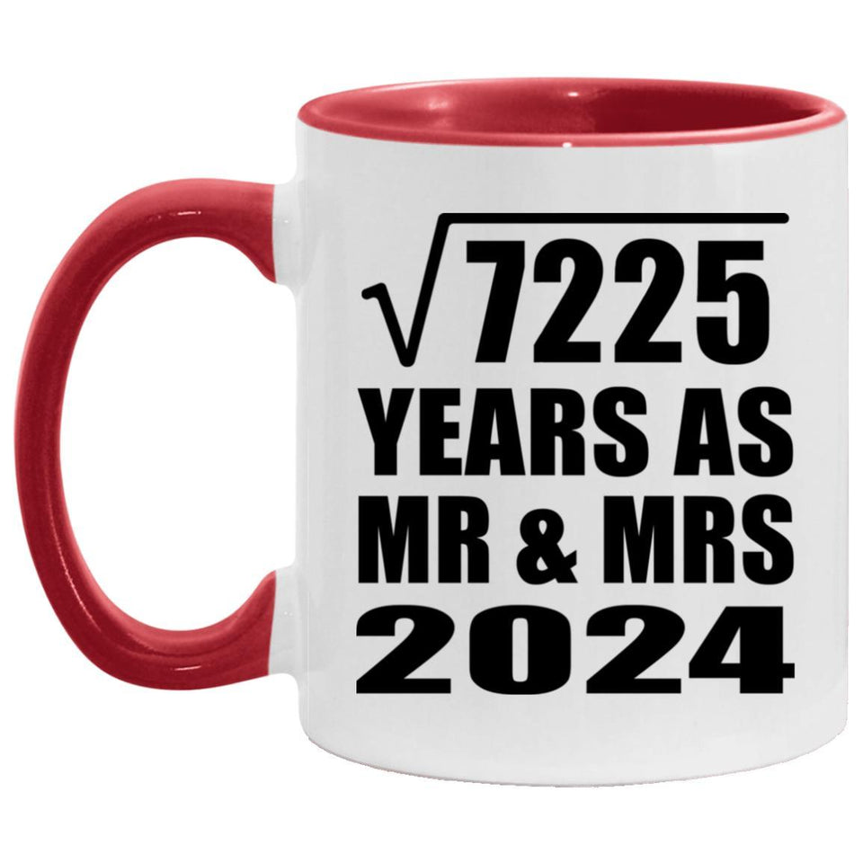 85th Anniversary Square Root of 7225 Years As Mr & Mrs 2024 - 11oz Accent Mug Red