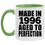 28th Birthday Made In 1996 Aged to Perfection - 11oz Accent Mug Green