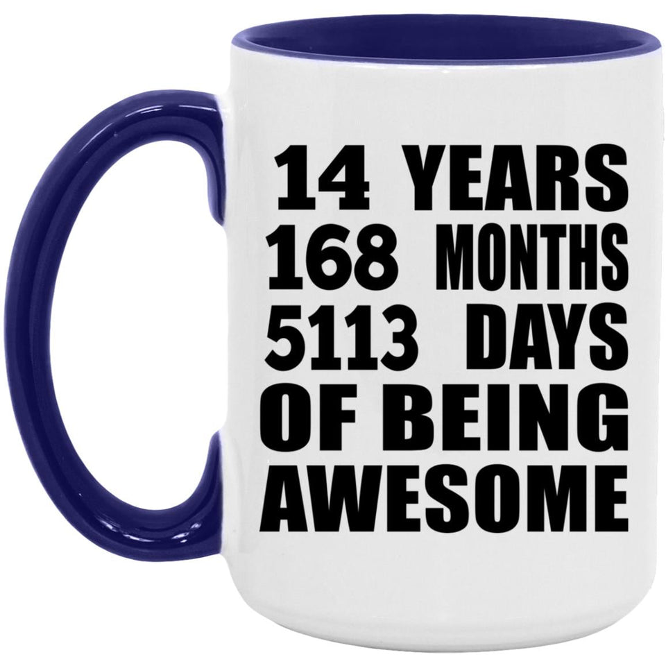 14th Birthday 14 Years 168 Months 5113 Days Of Awesome - 15oz Accent Mug Purple