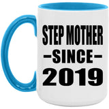 Step Mother Since 2019 - 15oz Accent Mug Blue