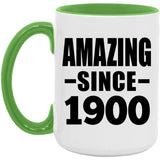 124th Birthday Amazing Since 1900 - 15oz Accent Mug Green