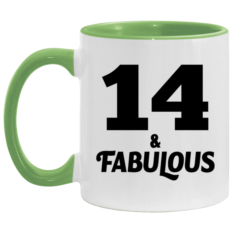 14th Birthday 14 & Fabulous - 11oz Accent Mug Green
