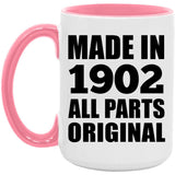 122nd Birthday Made in 1902 All Parts Original - 15oz Accent Mug Pink