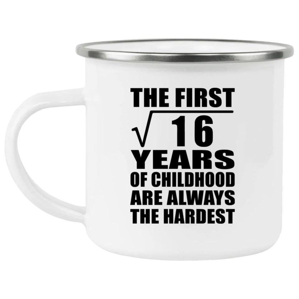 4th Birthday Square Root of 16 Years of Childhood - 12oz Camping Mug