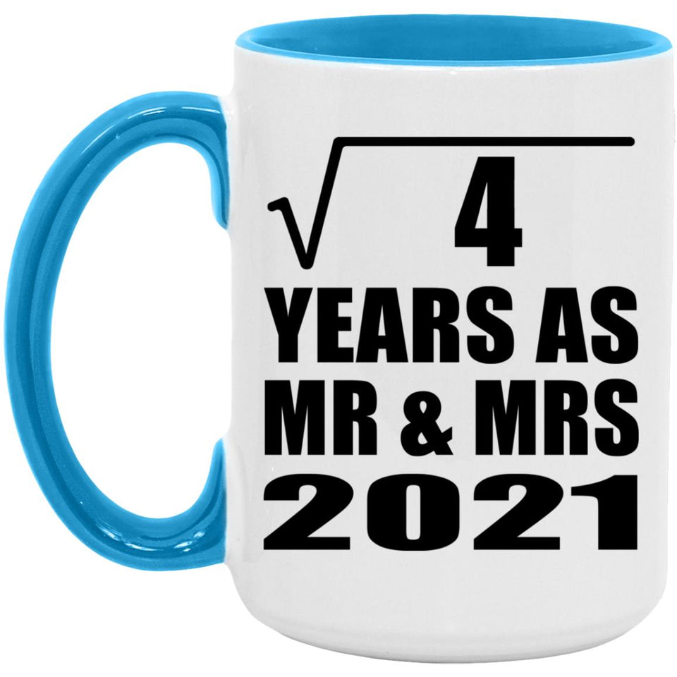 2nd Anniversary Square Root of 4 Years As Mr & Mrs 2021 - 15oz Accent Mug Blue