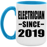 Electrician Since 2019 - 15oz Accent Mug Blue