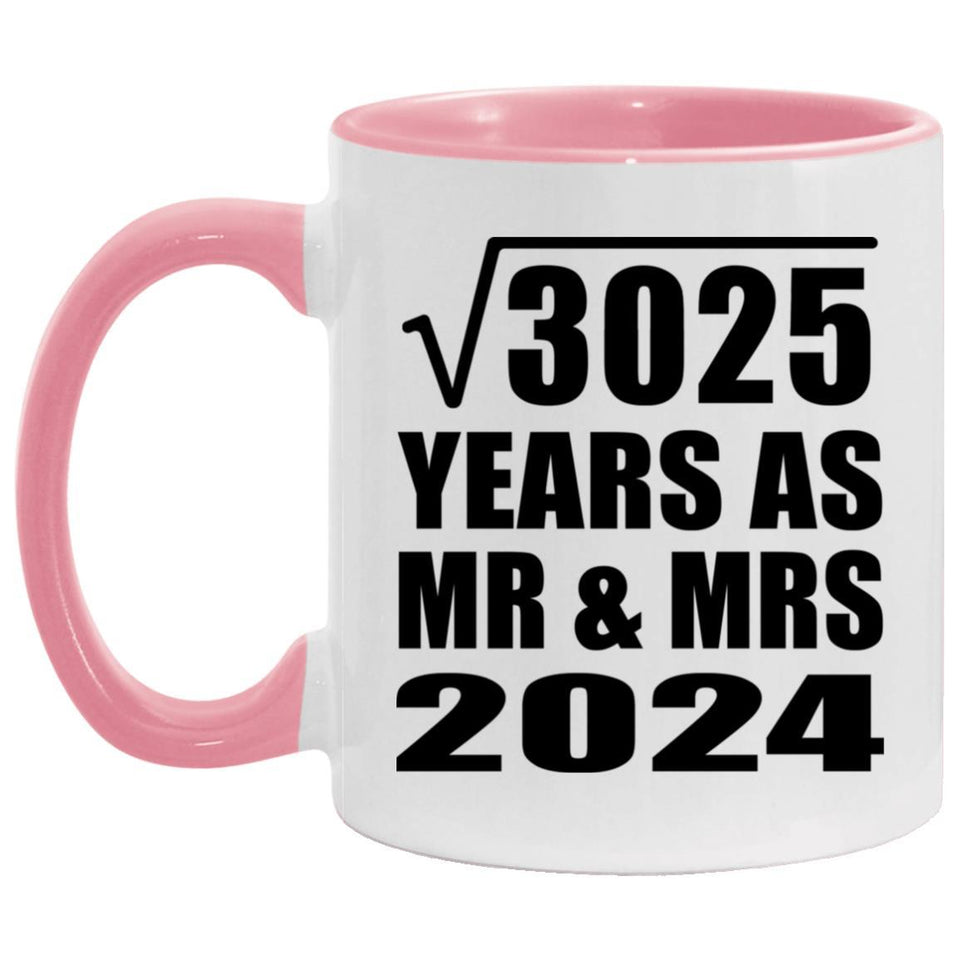 55th Anniversary Square Root of 3025 Years As Mr & Mrs 2024 - 11oz Accent Mug Pink