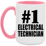 Number One #1 Electrical Technician - 15oz Accent Mug Pink