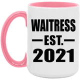 Waitress Established EST. 2021 - 15oz Accent Mug Pink