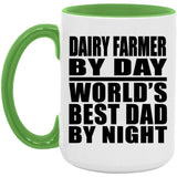 Dairy Farmer By Day World's Best Dad By Night - 15oz Accent Mug Green