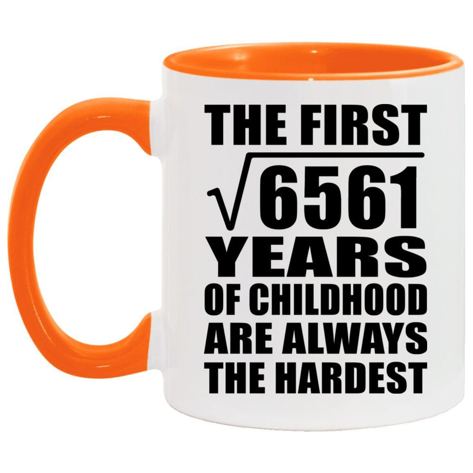 81st Birthday Square Root of 6561 Years of Childhood - 11oz Accent Mug Orange
