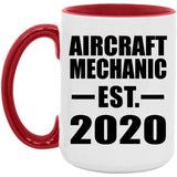 Aircraft Mechanic Established EST. 2020 - 15oz Accent Mug Red