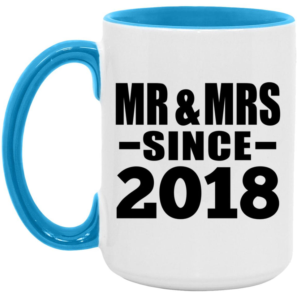 6th Anniversary Mr & Mrs Since 2018 - 15oz Accent Mug Blue