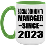 Social Community Manager Since 2023 - 15oz Accent Mug Green