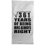 19th Anniversary Square Root of 361 Years Mrs Always Right - Hand Towel