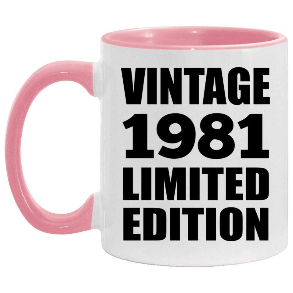 43rd Birthday Vintage 1981 Limited Edition - 11oz Accent Mug Pink