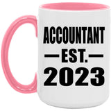 Accountant Established EST. 2023 - 15oz Accent Mug Pink