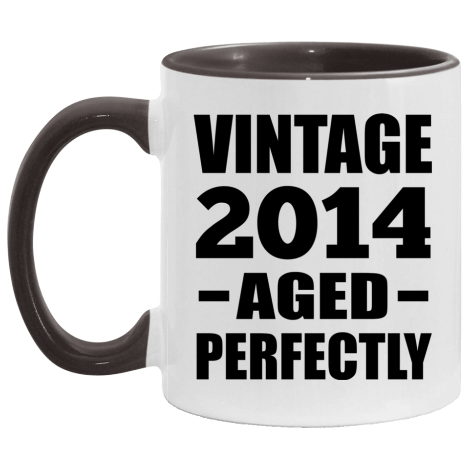 10th Birthday Vintage 2014 Aged Perfectly - 11oz Accent Mug Black