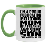 Proud Publication Editor Mom Of Awesome Son - 11oz Accent Mug Green