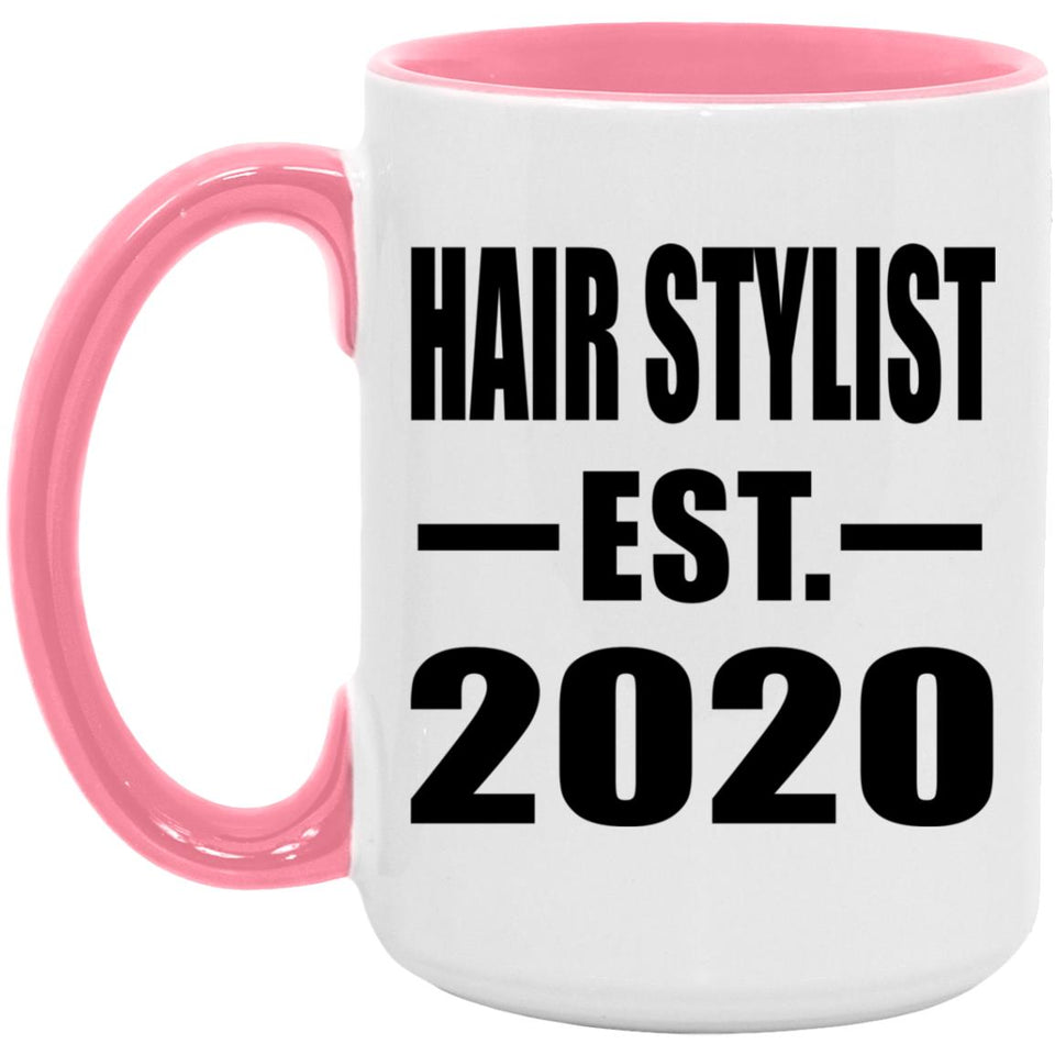 Hair Stylist Established EST. 2020 - 15oz Accent Mug Pink