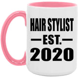 Hair Stylist Established EST. 2020 - 15oz Accent Mug Pink