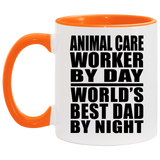Animal Care Worker By Day World's Best Dad By Night - 11oz Accent Mug Orange