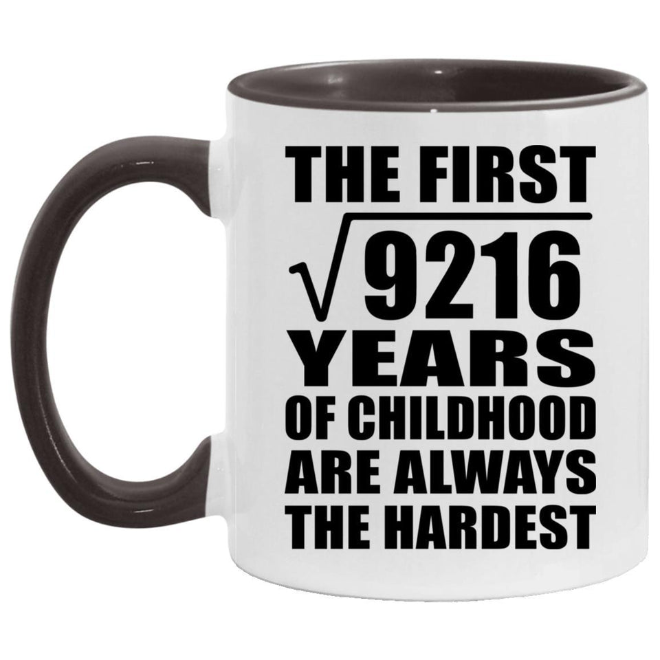 96th Birthday Square Root of 9216 Years of Childhood - 11oz Accent Mug Black