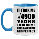 70th Birthday Took Square Root of 4900 Years To Awesome - 11oz Accent Mug Blue